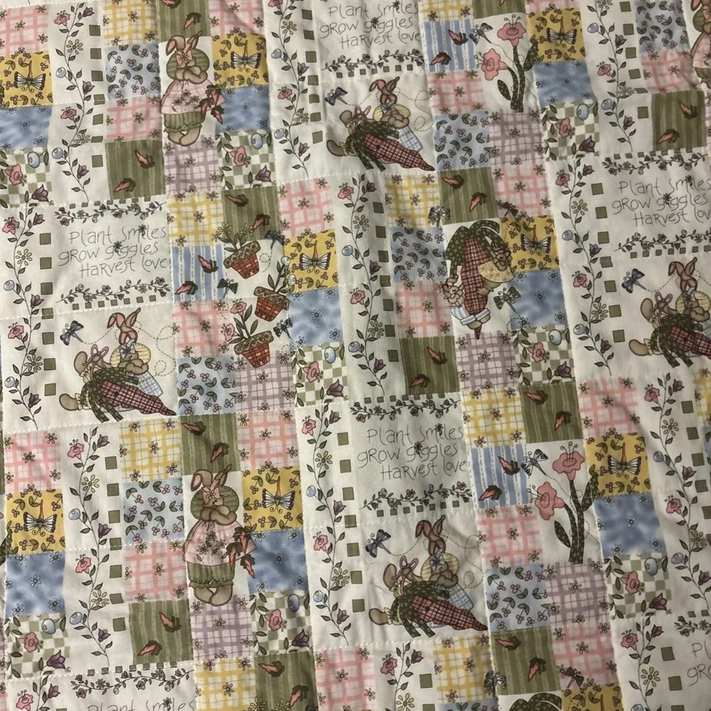 GARDEN BUNNY Patchwork Baby Girl Quilt Blanket Handmade 40